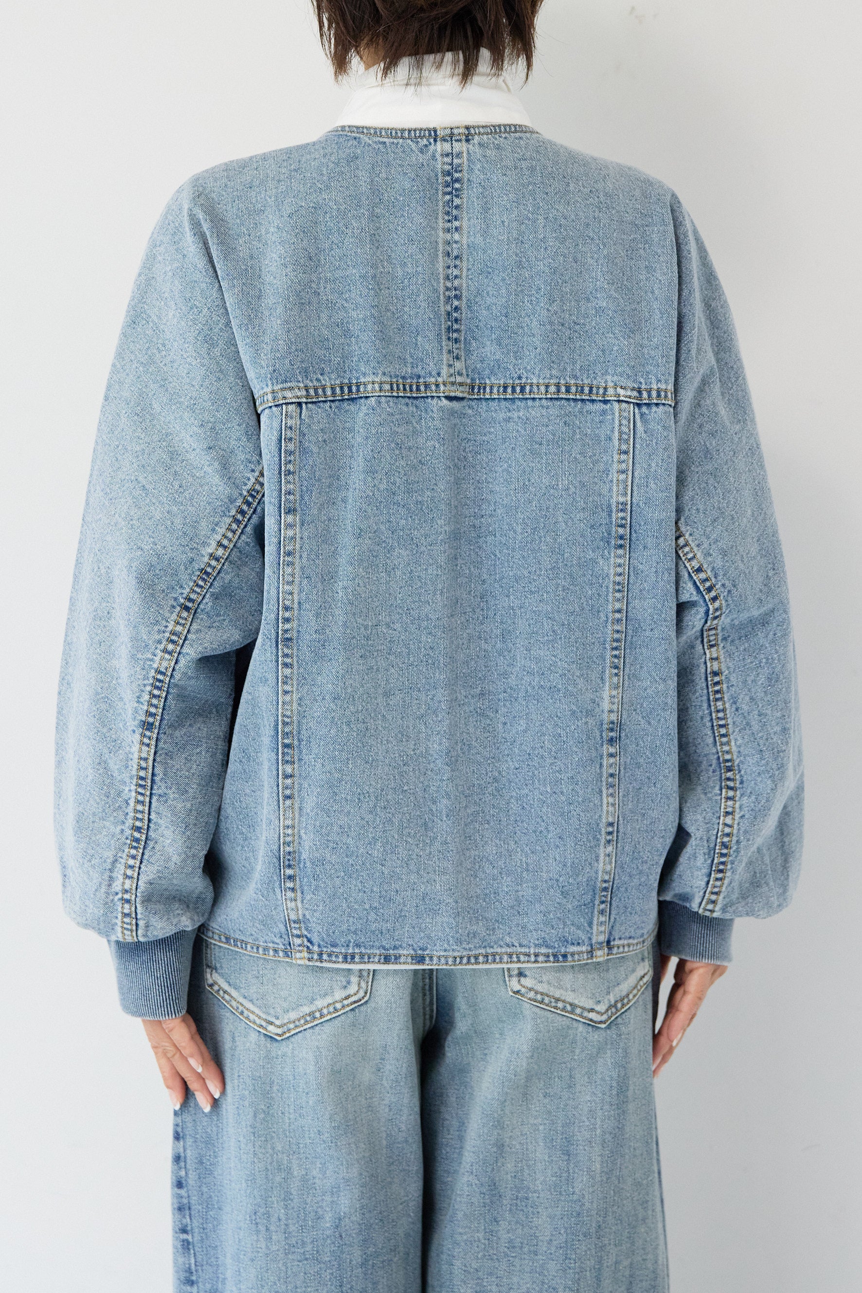 SET]Vネックオーバーサイズデニムジャケット+ウォッシャブルコクーン