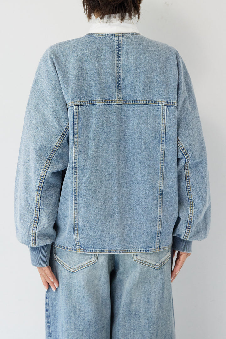 [SET]Vネックオーバーサイズデニムジャケット+ウォッシャブルコクーンデニムパンツ(2set)