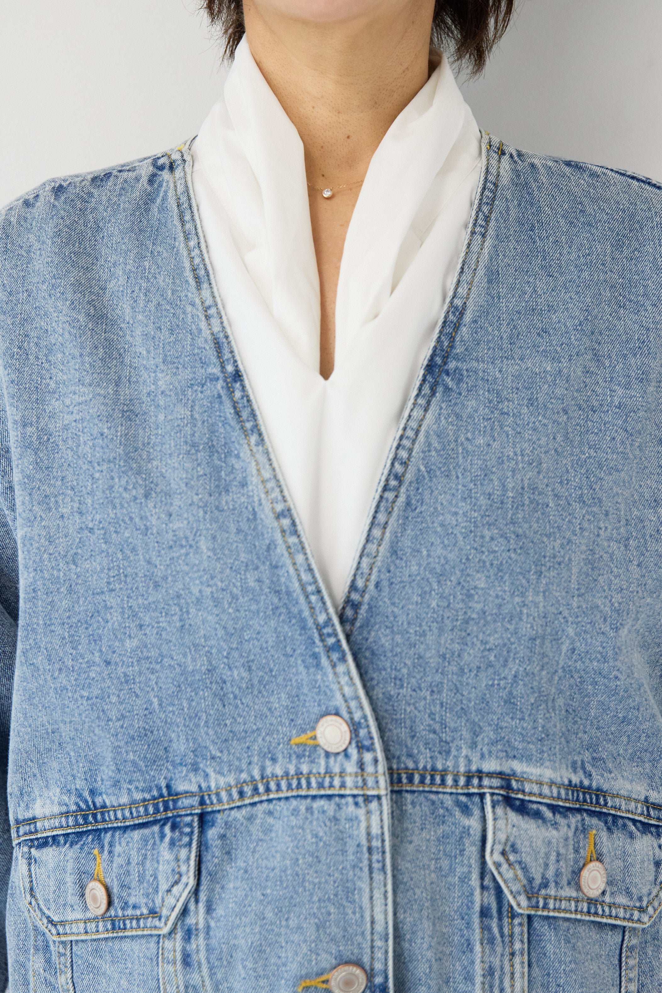 SET]Vネックオーバーサイズデニムジャケット+ウォッシャブルコクーン