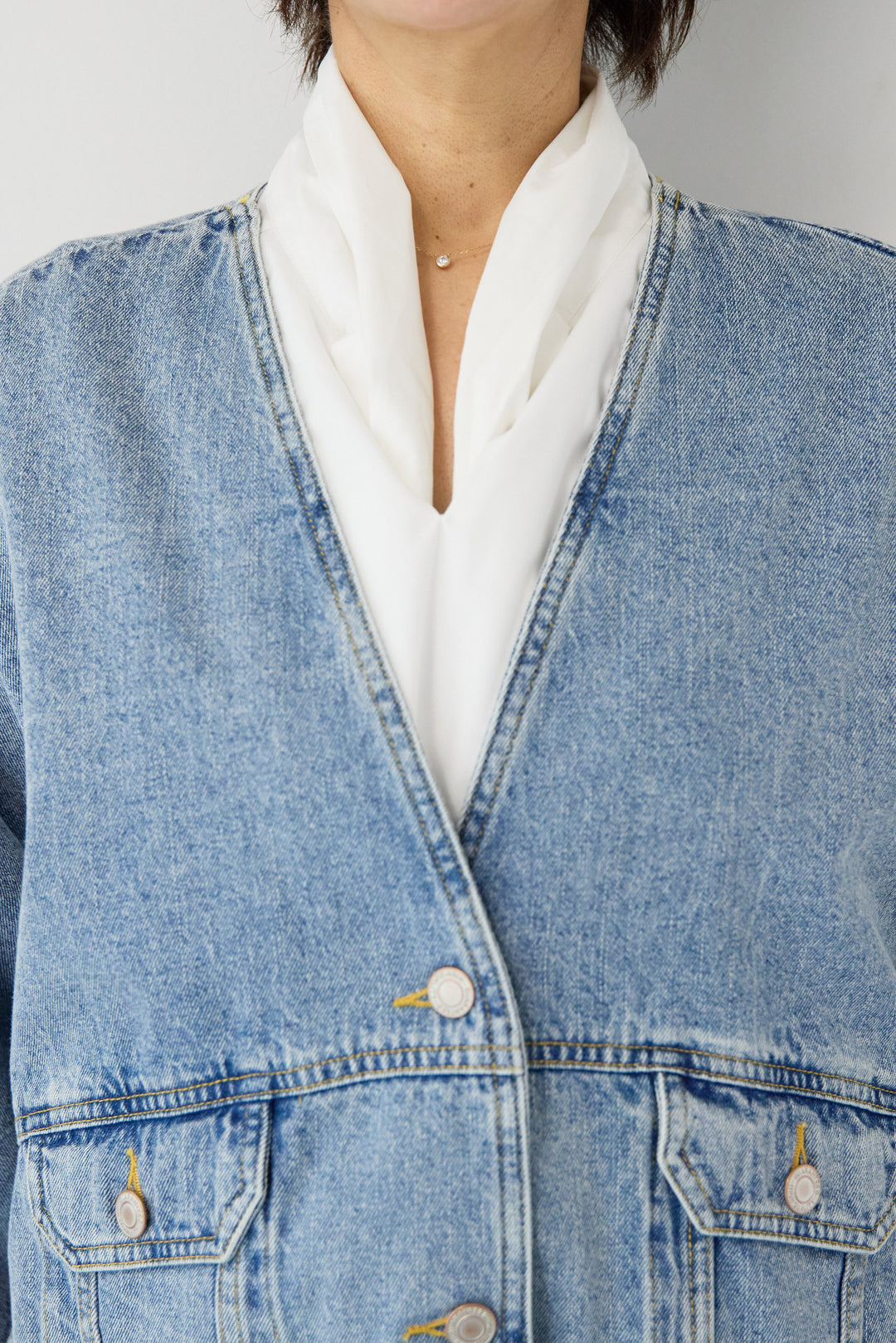 [SET]Vネックオーバーサイズデニムジャケット+ウォッシャブルコクーンデニムパンツ(2set)