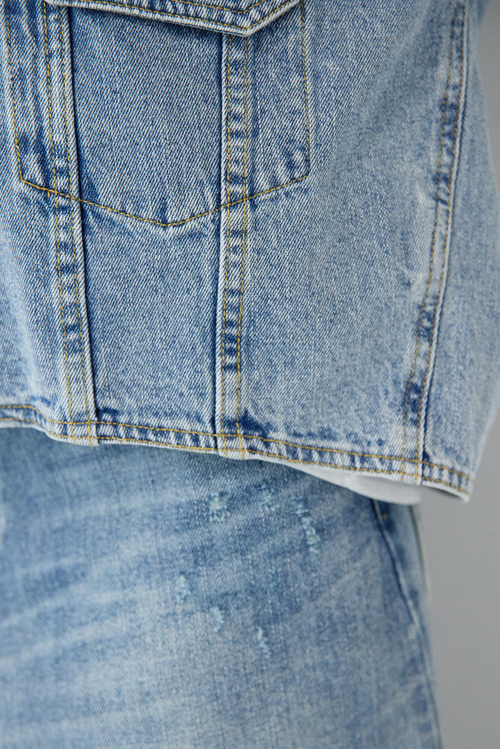 Vネックオーバーサイズデニムジャケット