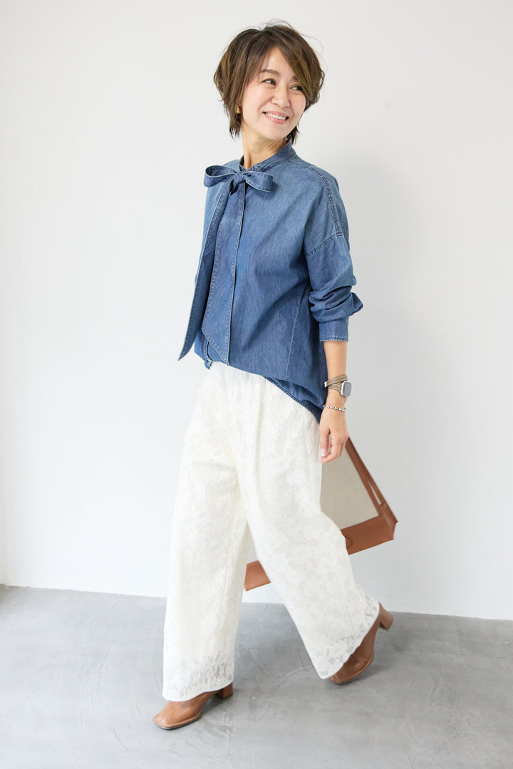 フラワーエンブロイダリーワイドパンツ