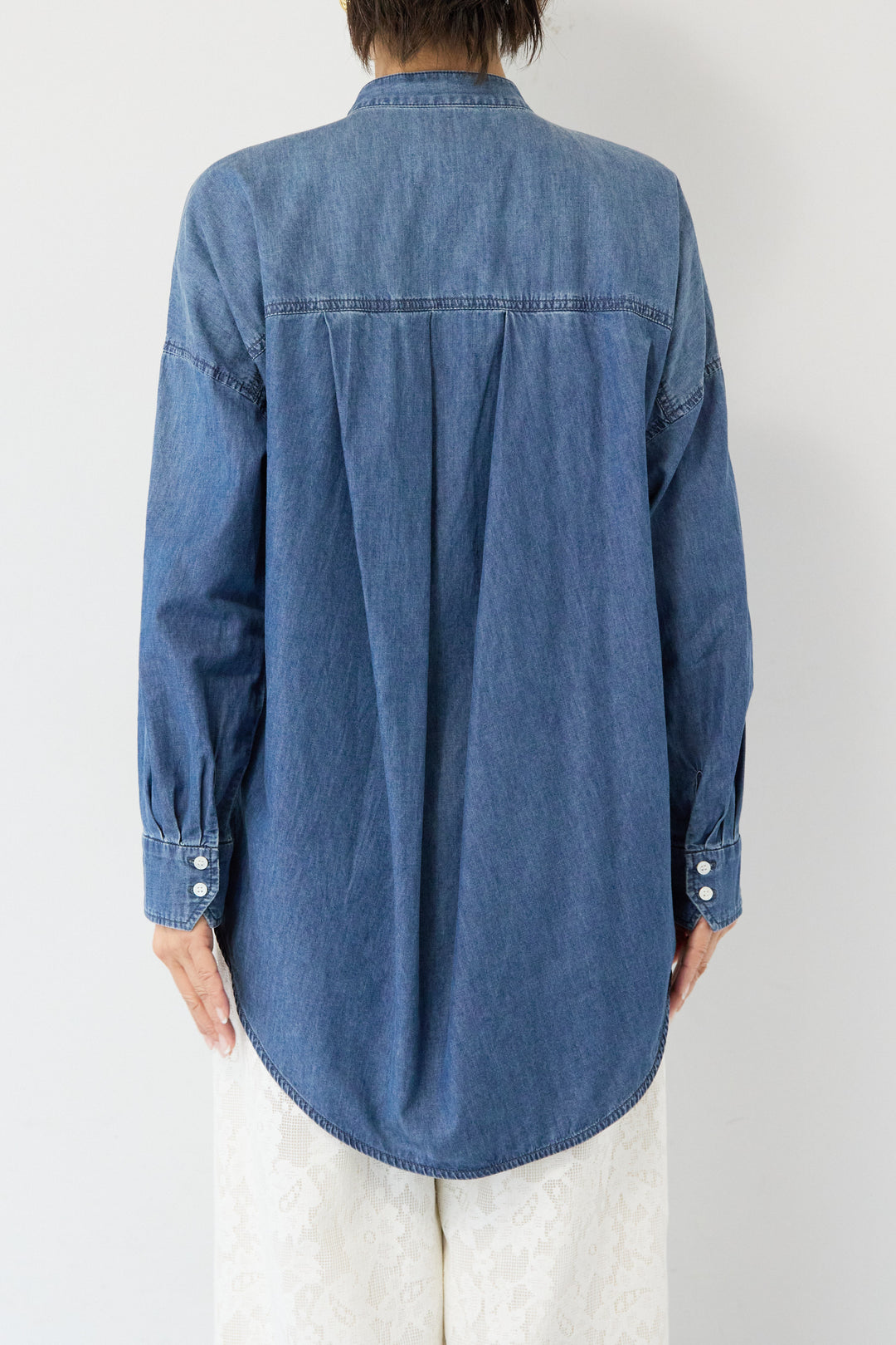 [SET]ボウタイデニムシャツ+フラワーエンブロイダリーワイドパンツ(2set)