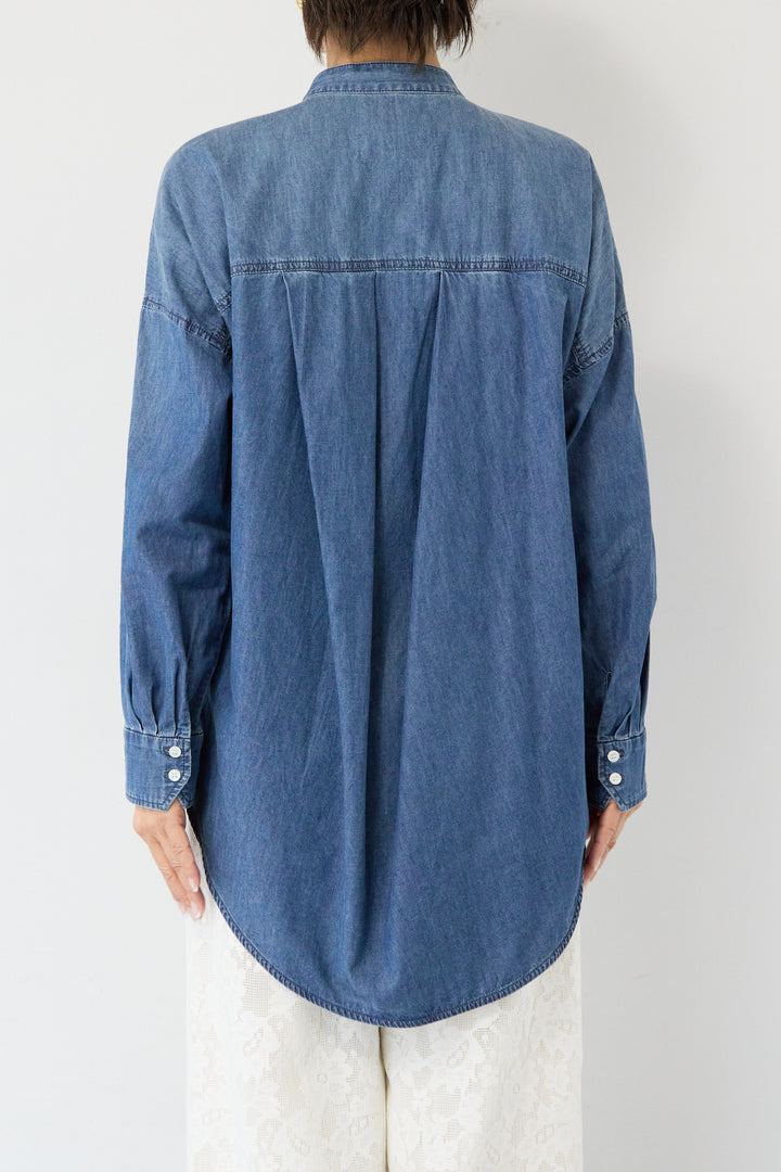 [SET]ボウタイデニムシャツ+フラワーエンブロイダリーワイドパンツ(2set)