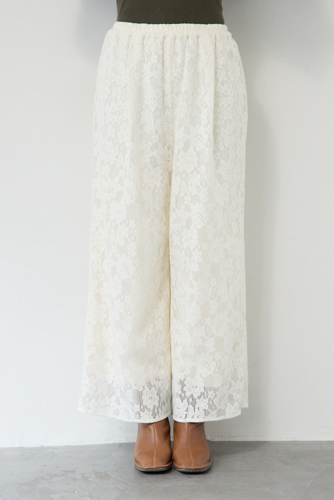 [SET]ボウタイデニムシャツ+フラワーエンブロイダリーワイドパンツ(2set)