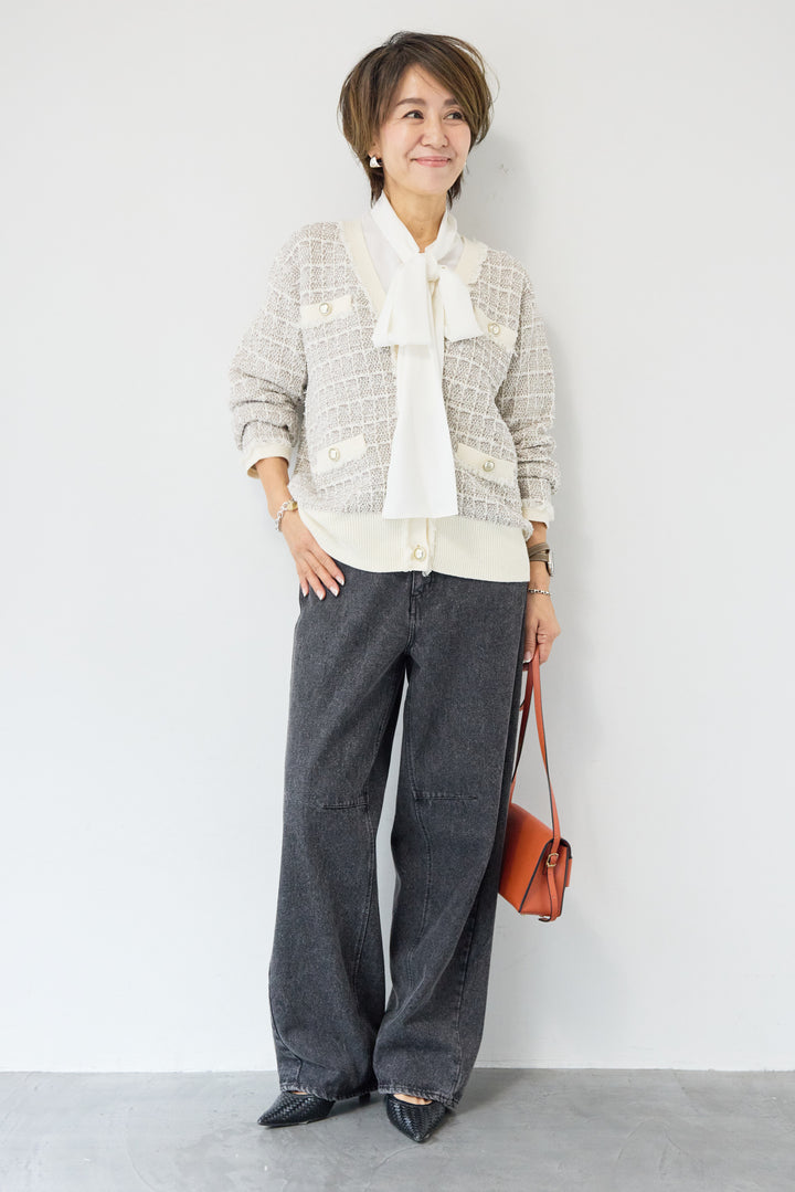 ツイードジャガードニットカーディガン
