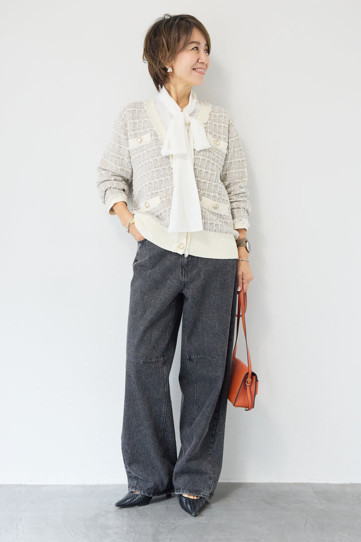 ツイードジャガードニットカーディガン