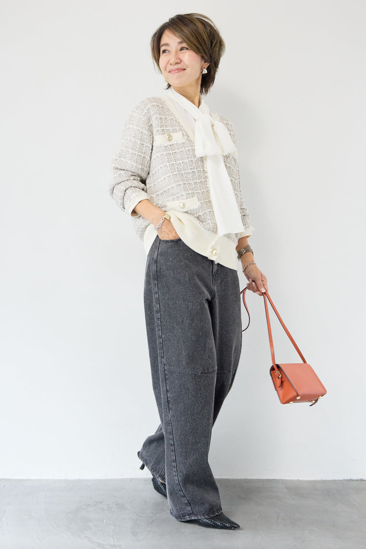 ツイードジャガードニットカーディガン