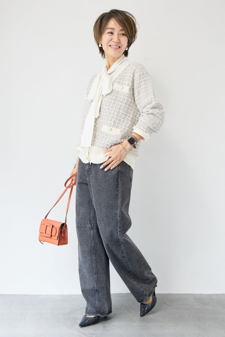 ツイードジャガードニットカーディガン