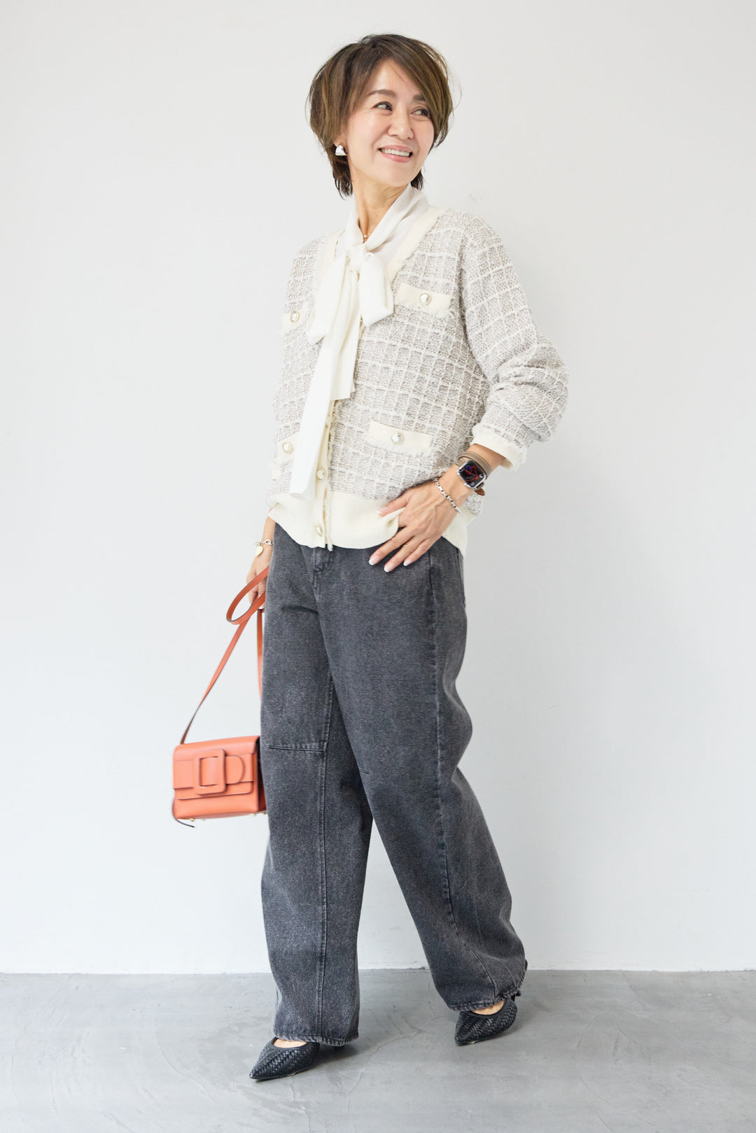 ツイードジャガードニットカーディガン