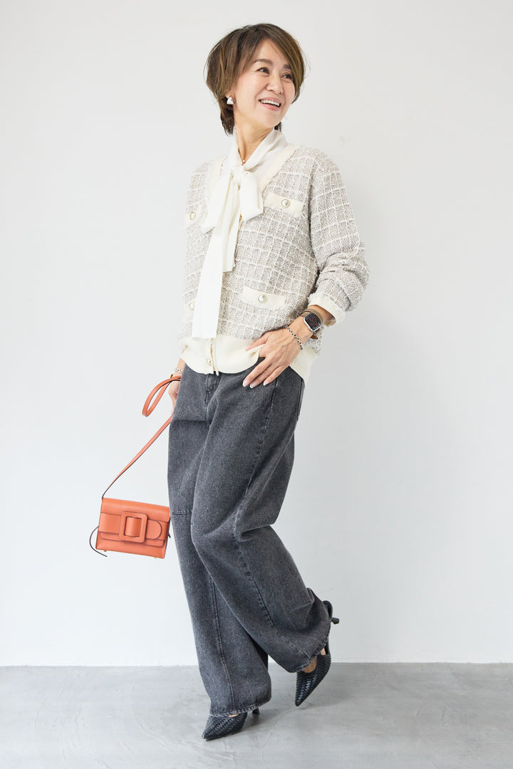 ツイードジャガードニットカーディガン