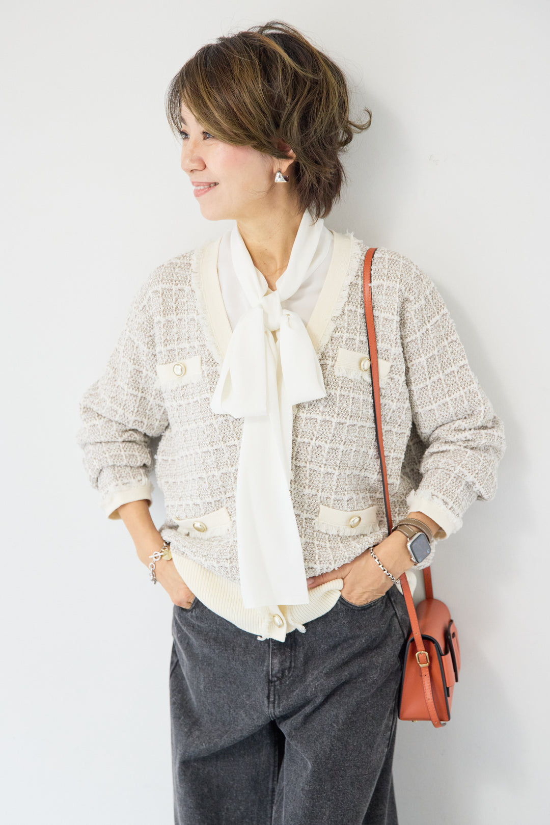 ツイードジャガードニットカーディガン