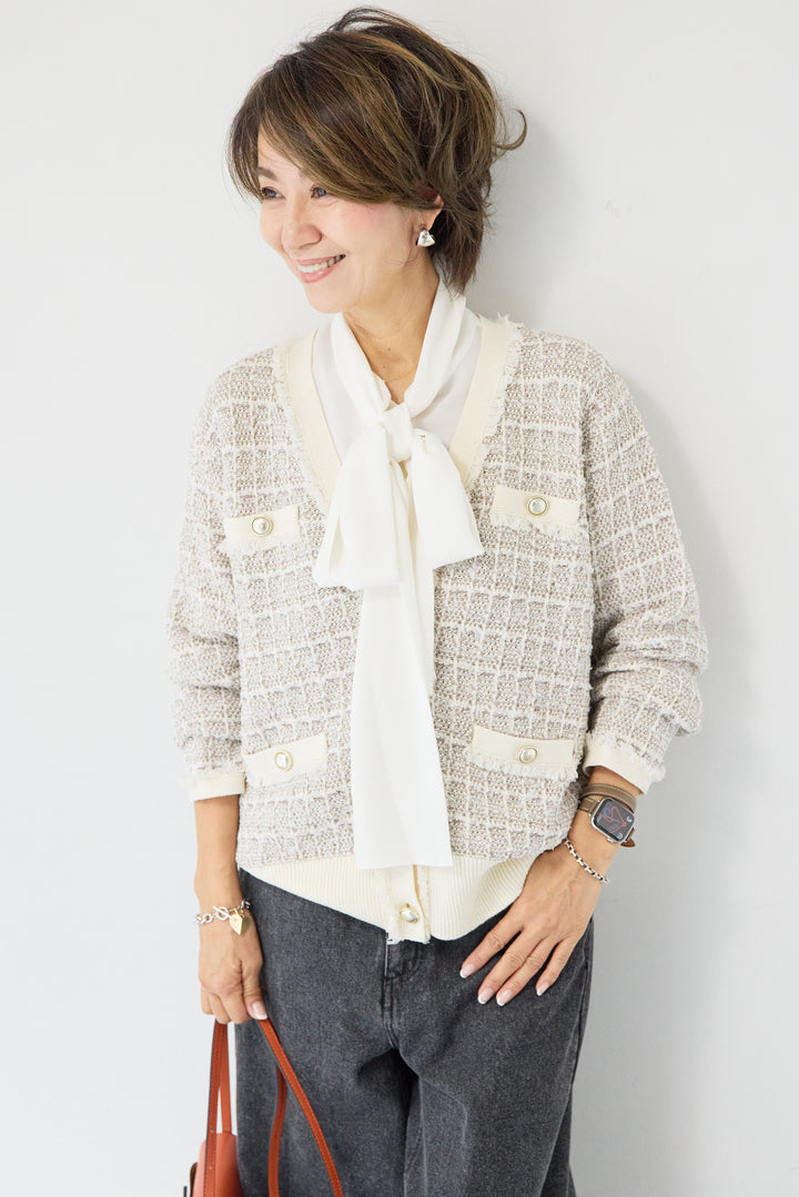 ツイードジャガードニットカーディガン
