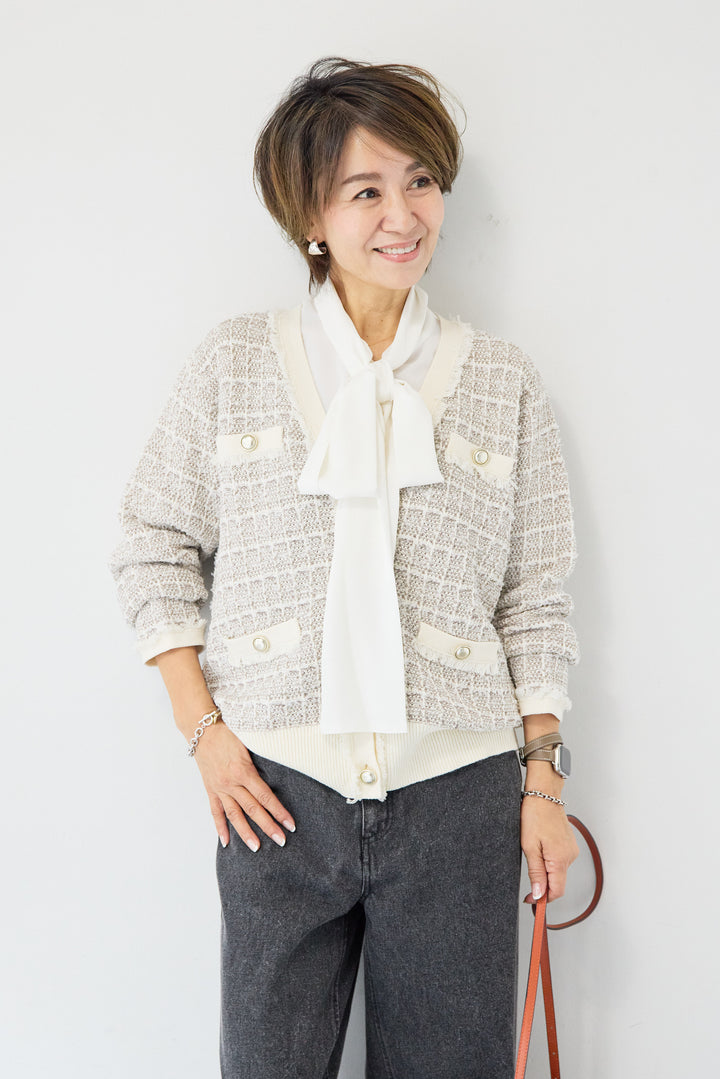 ツイードジャガードニットカーディガン