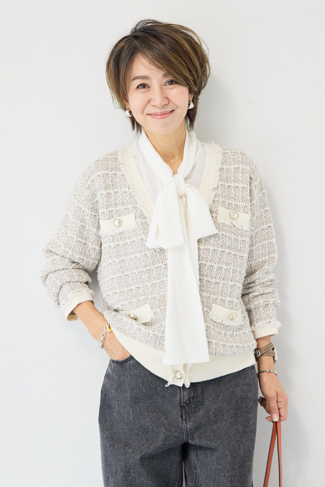 ツイードジャガードニットカーディガン