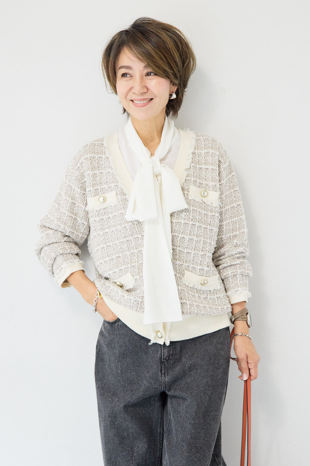 ツイードジャガードニットカーディガン