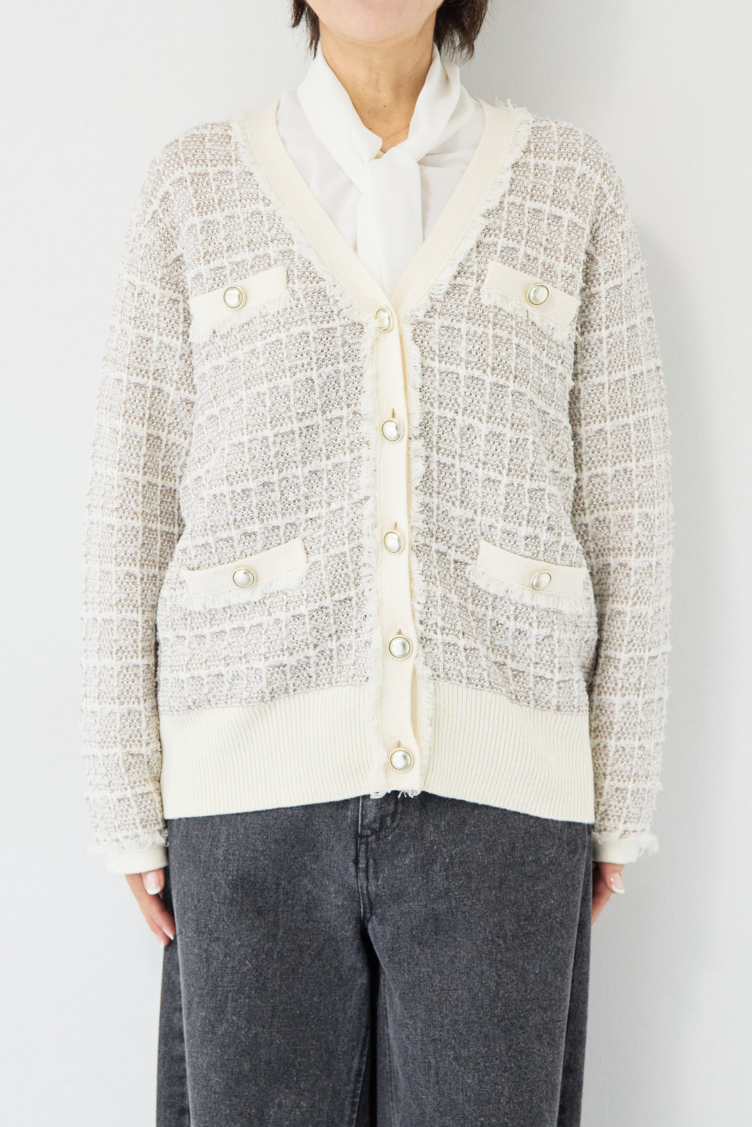 ツイードジャガードニットカーディガン