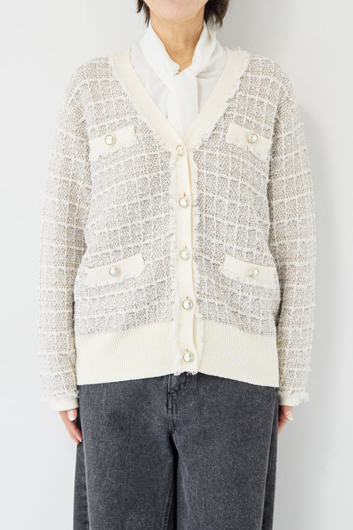 ツイードジャガードニットカーディガン
