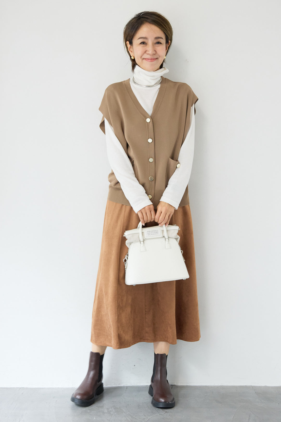 [SET]ストレッチニットベスト+スエードセミフレアスカート(2set)