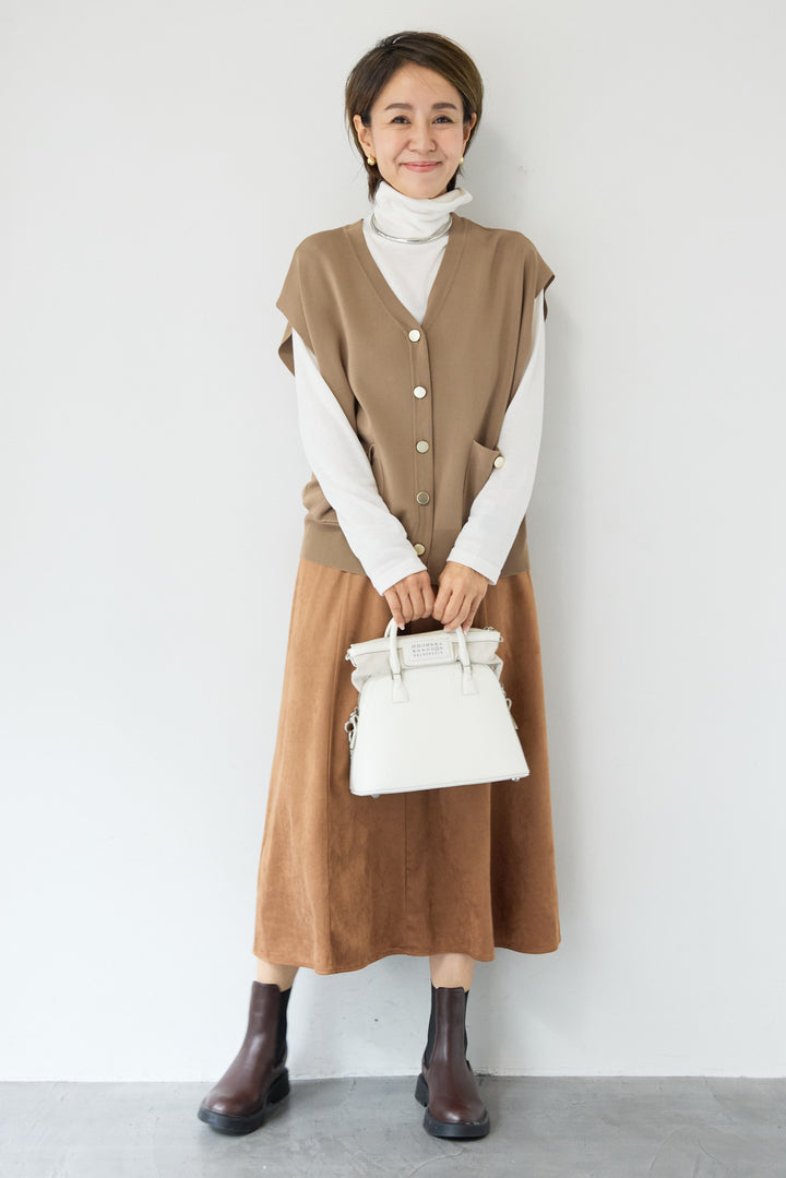 [SET]ストレッチニットベスト+スエードセミフレアスカート(2set)