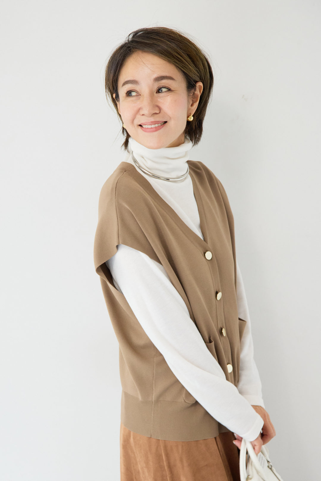 [SET]ストレッチニットベスト+スエードセミフレアスカート(2set)