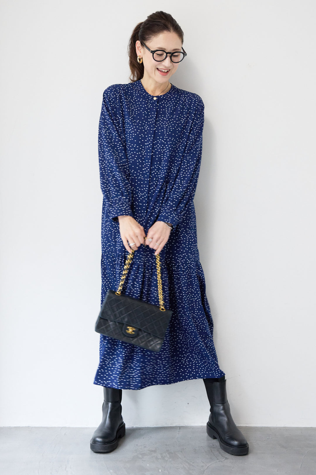 ドット柄ティアードワンピース