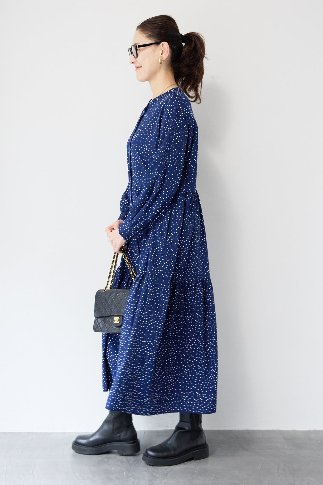 ドット柄ティアードワンピース