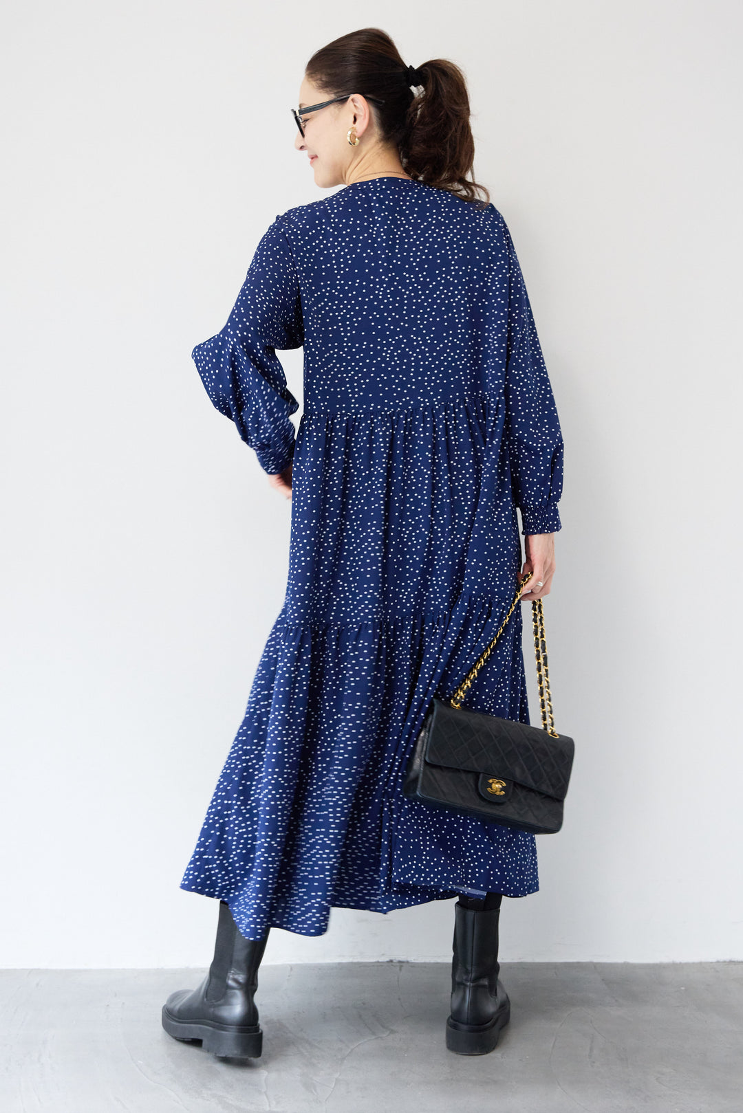 ドット柄ティアードワンピース