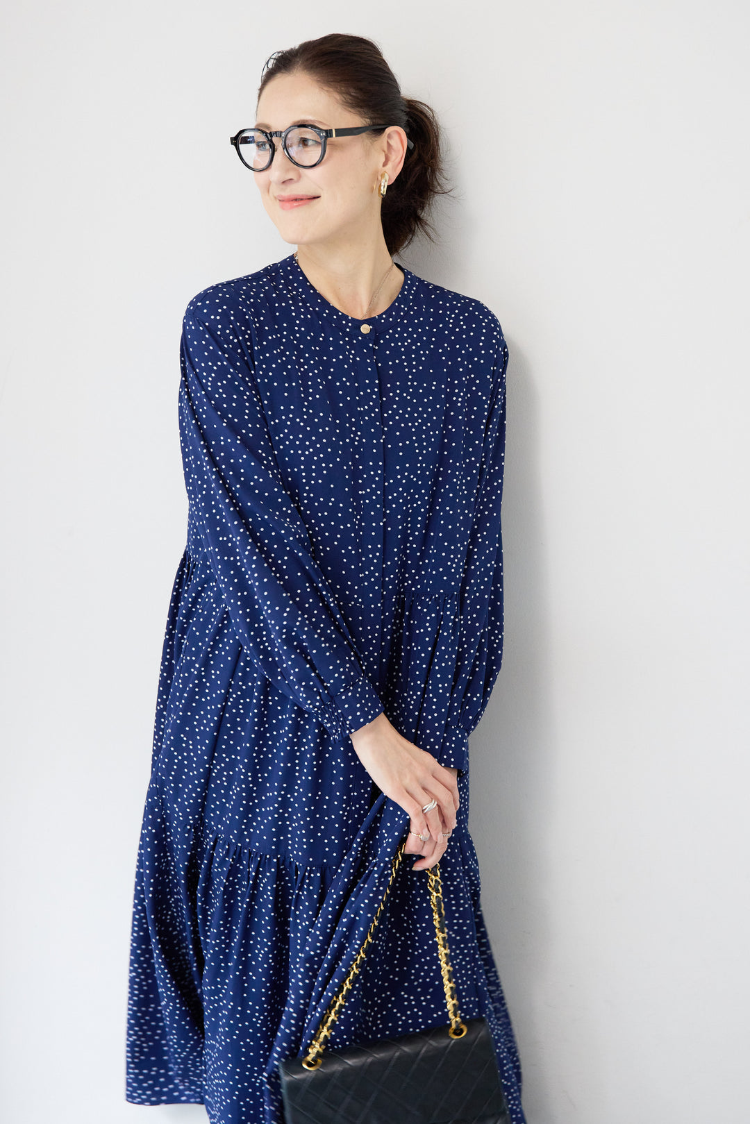 ドット柄ティアードワンピース