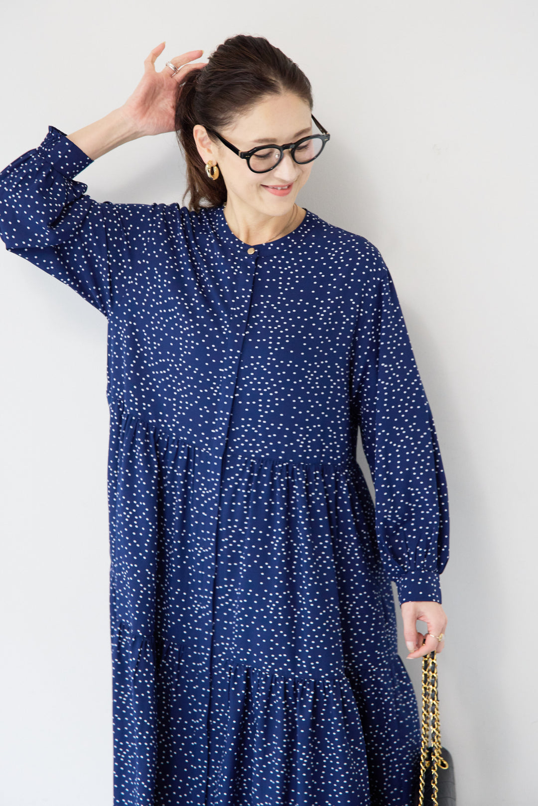 ドット柄ティアードワンピース