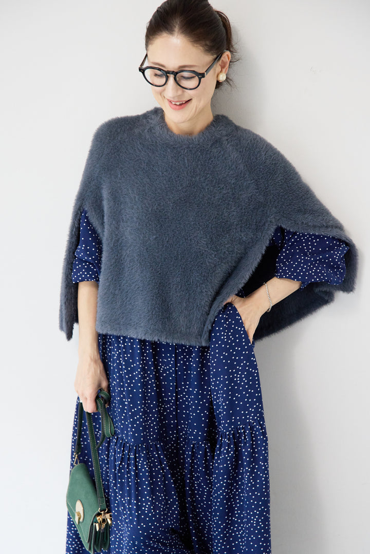 ナイロンフェザーニットケープ