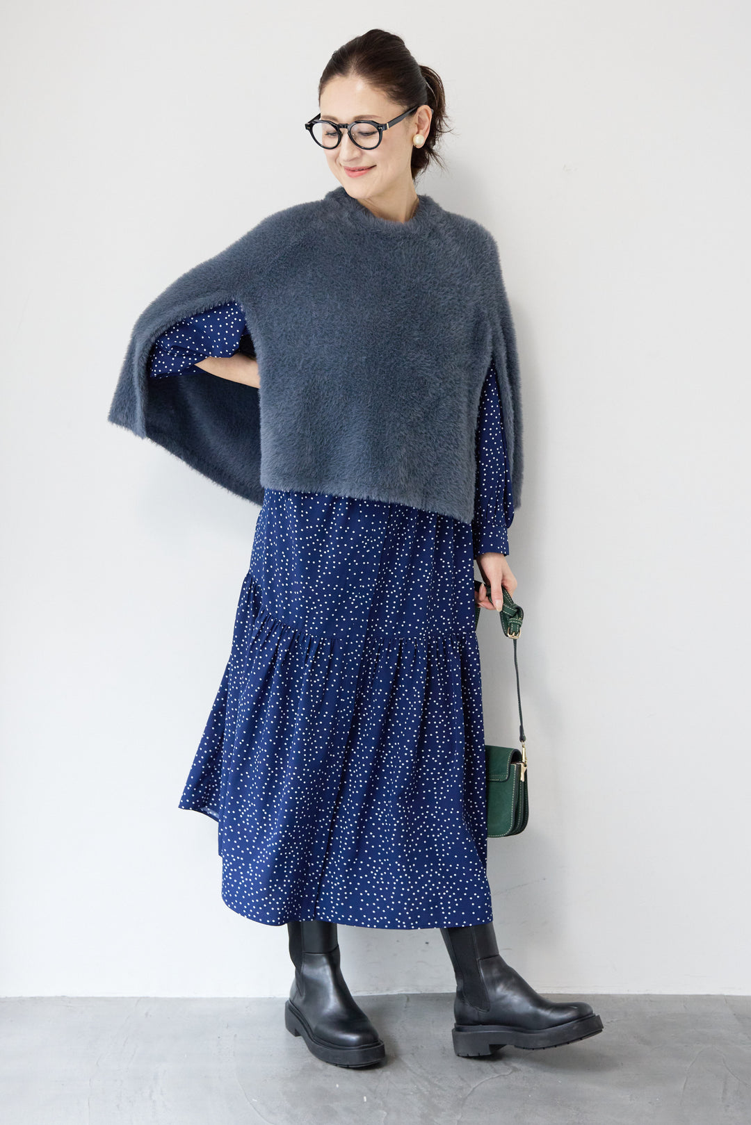 ドット柄ティアードワンピース