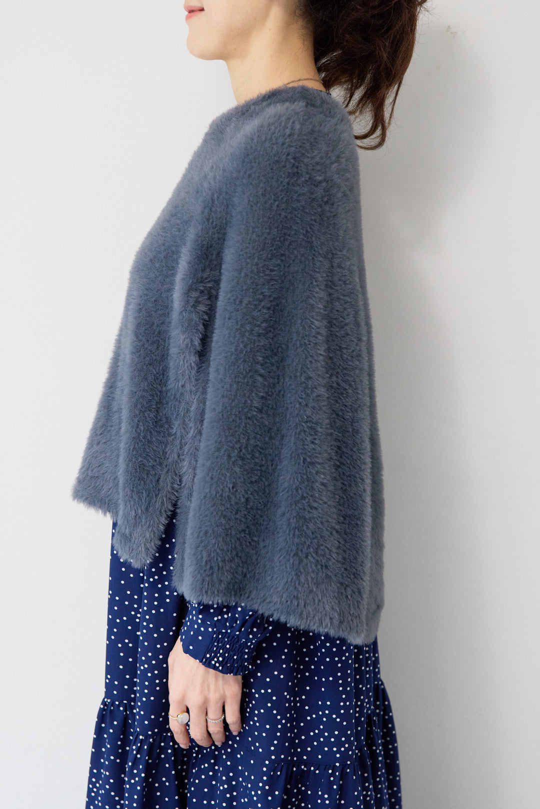 [SET]ドット柄ティアードワンピース+ナイロンフェザーニットケープ(2set)