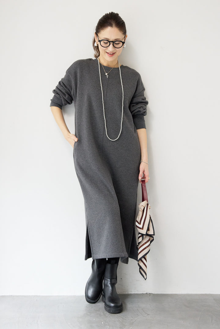 裏起毛バックジップワンピース