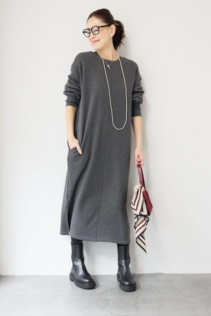 裏起毛バックジップワンピース