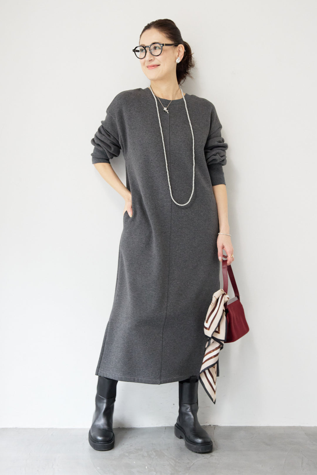 裏起毛バックジップワンピース