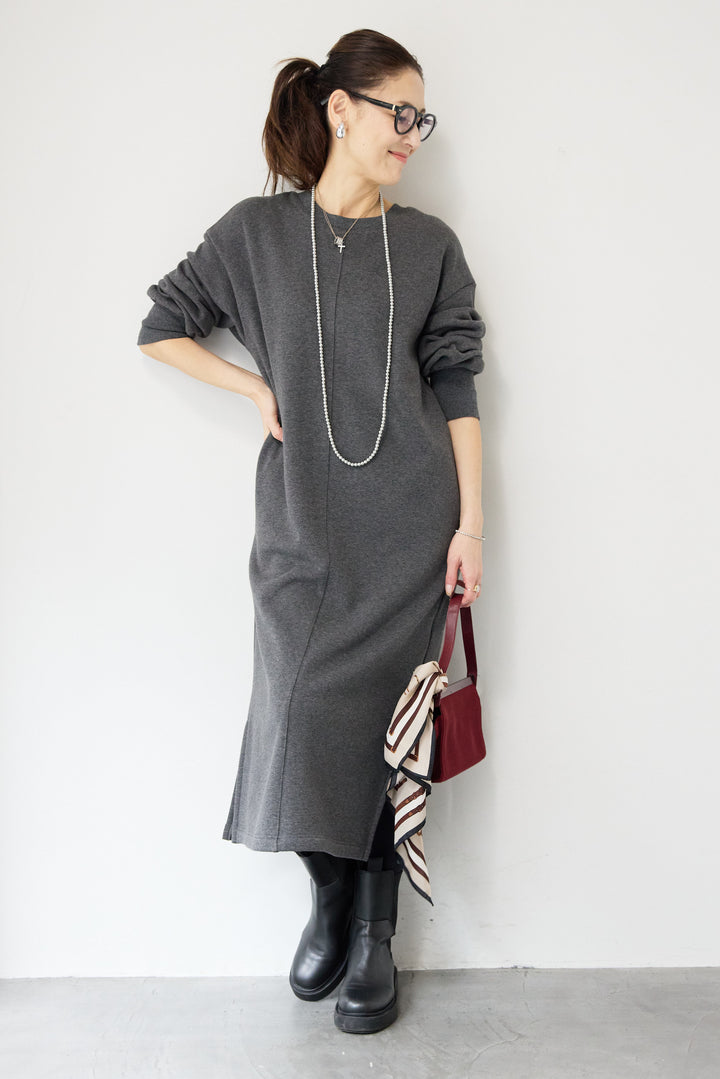 裏起毛バックジップワンピース