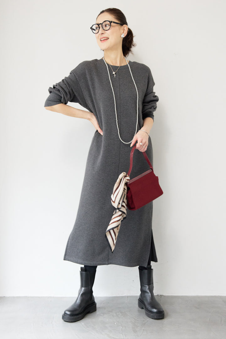 裏起毛バックジップワンピース