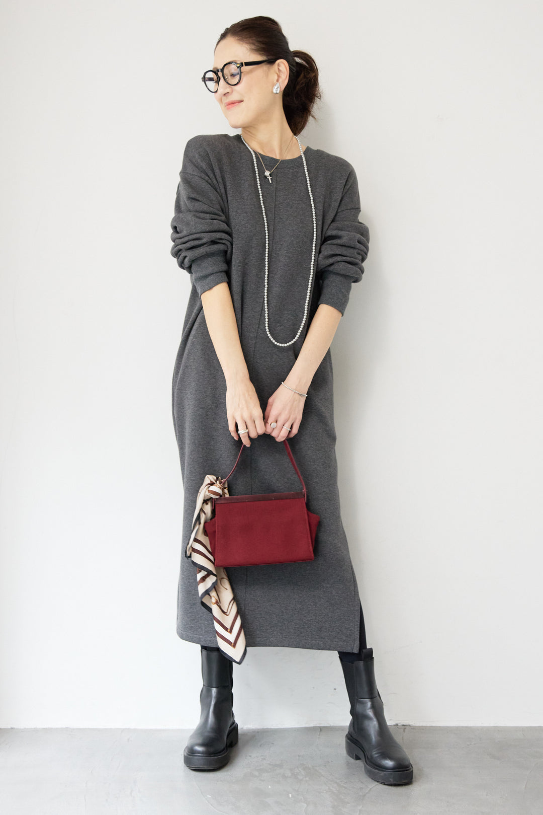 裏起毛バックジップワンピース