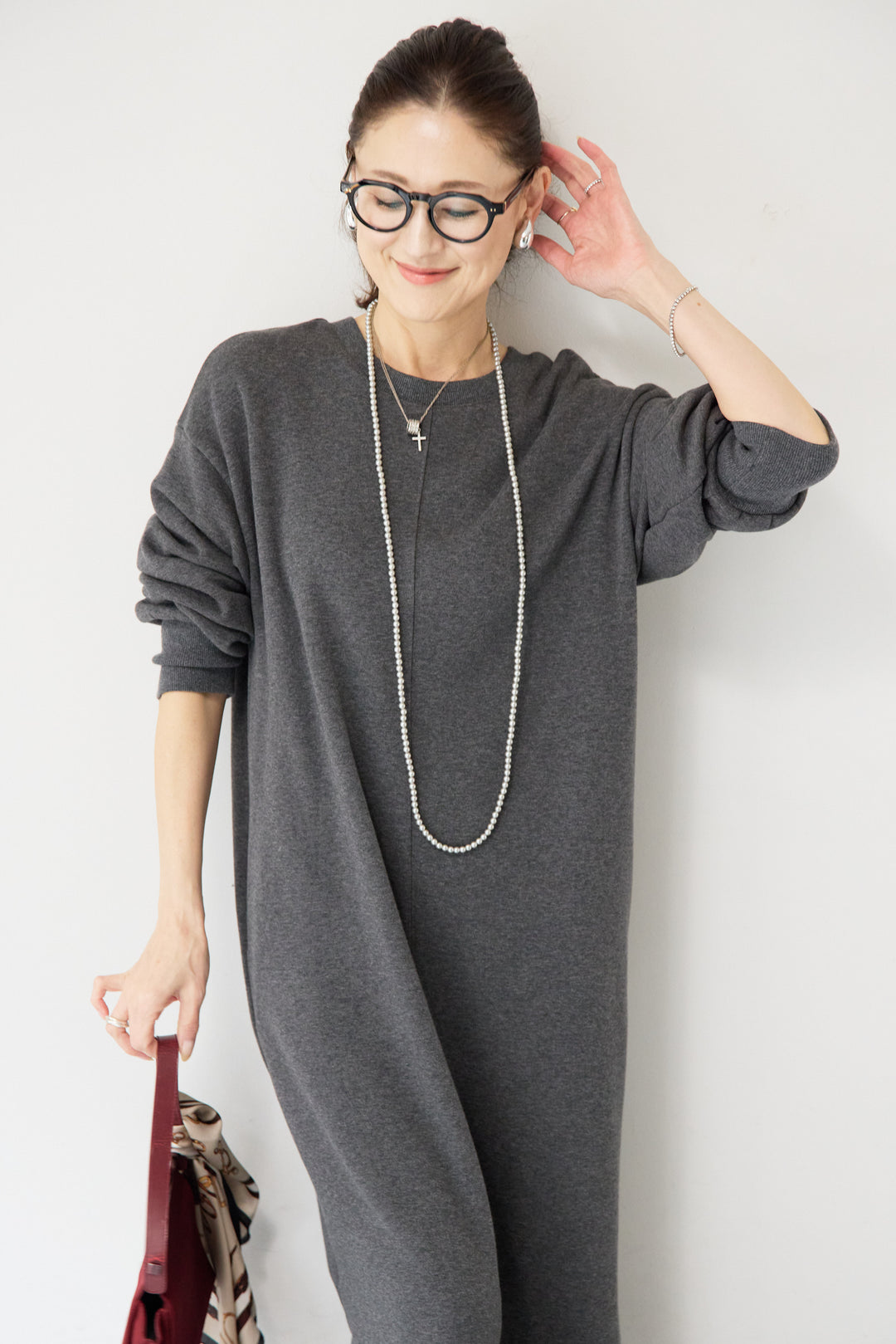 裏起毛バックジップワンピース