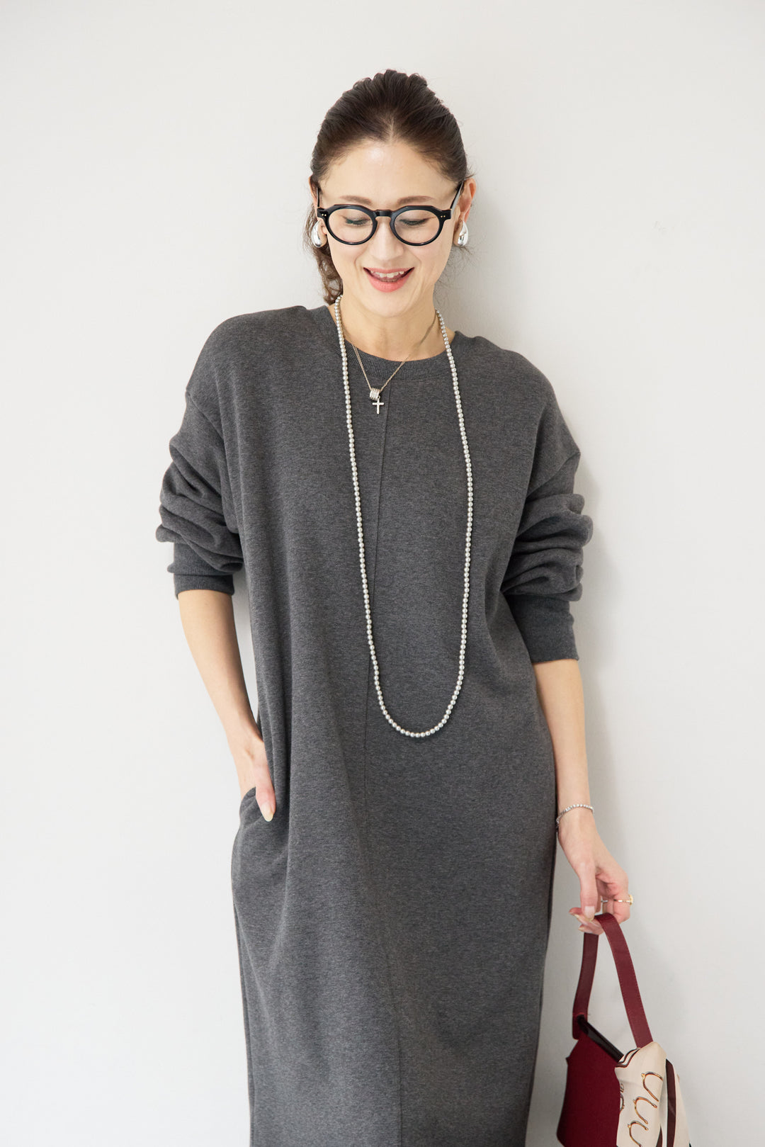 裏起毛バックジップワンピース