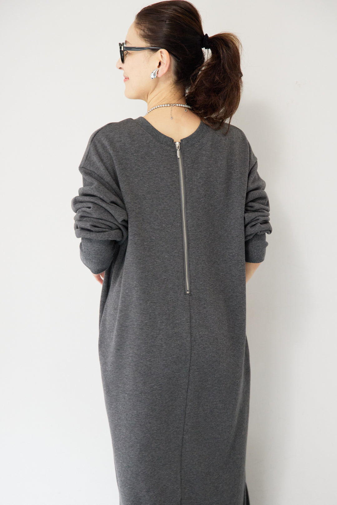 裏起毛バックジップワンピース