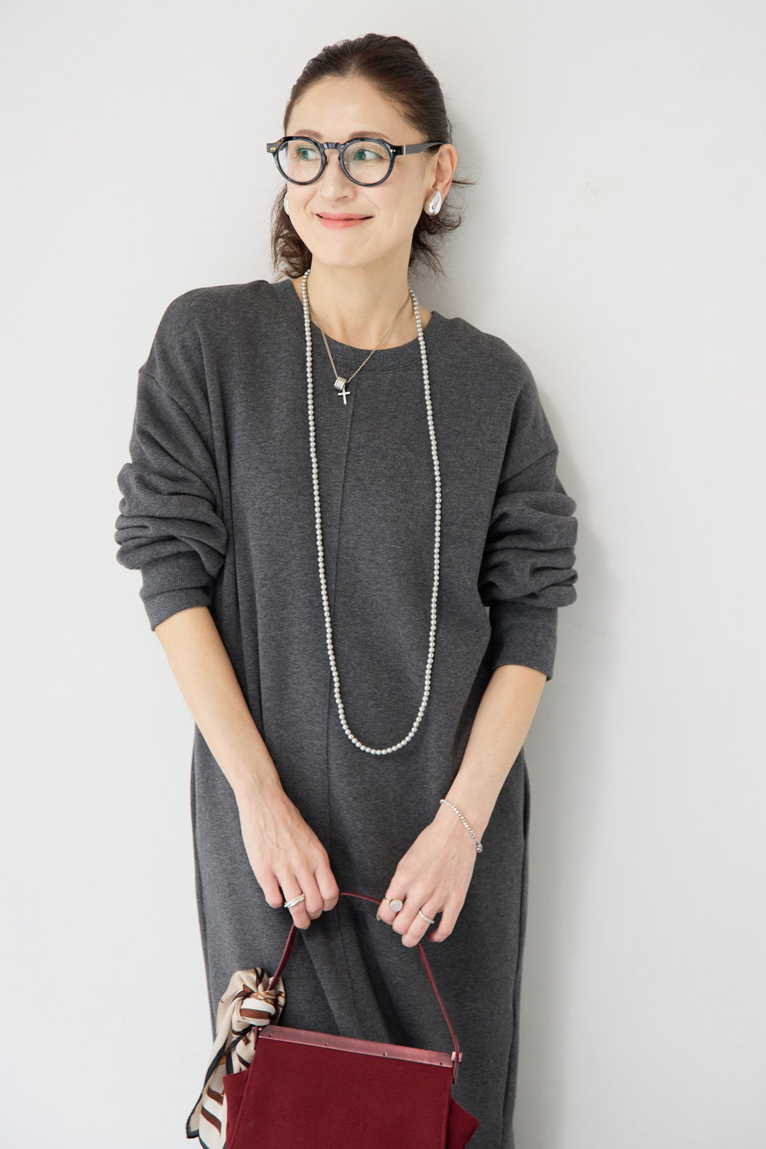 裏起毛バックジップワンピース