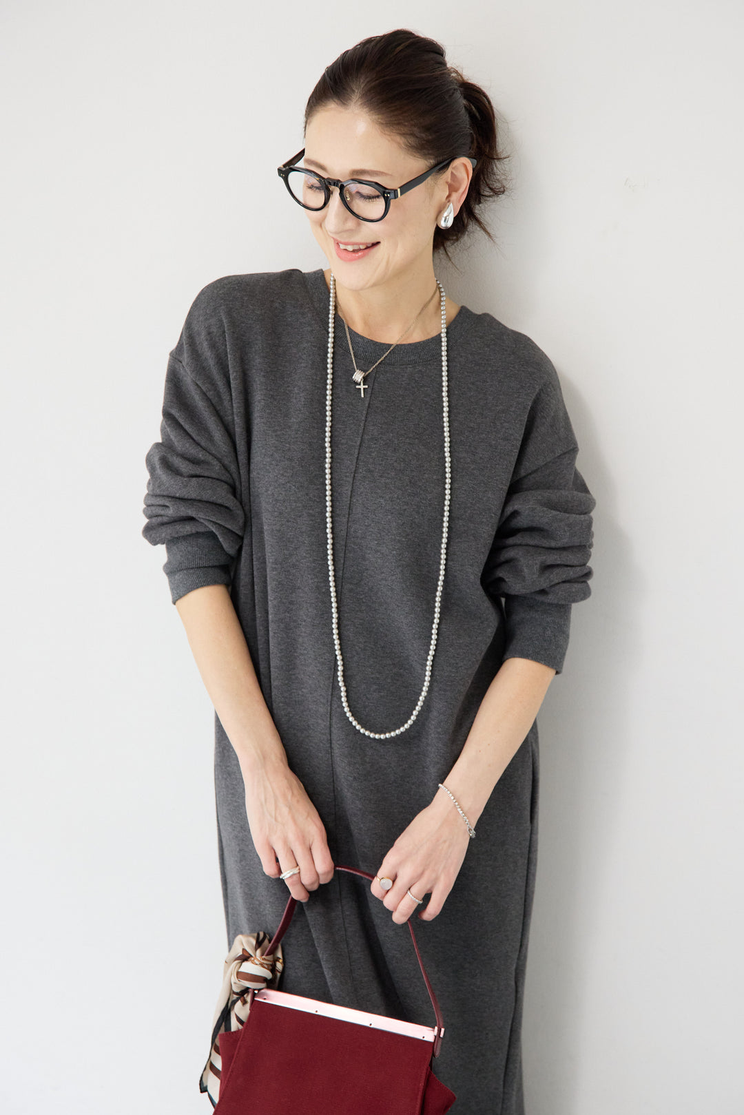 裏起毛バックジップワンピース