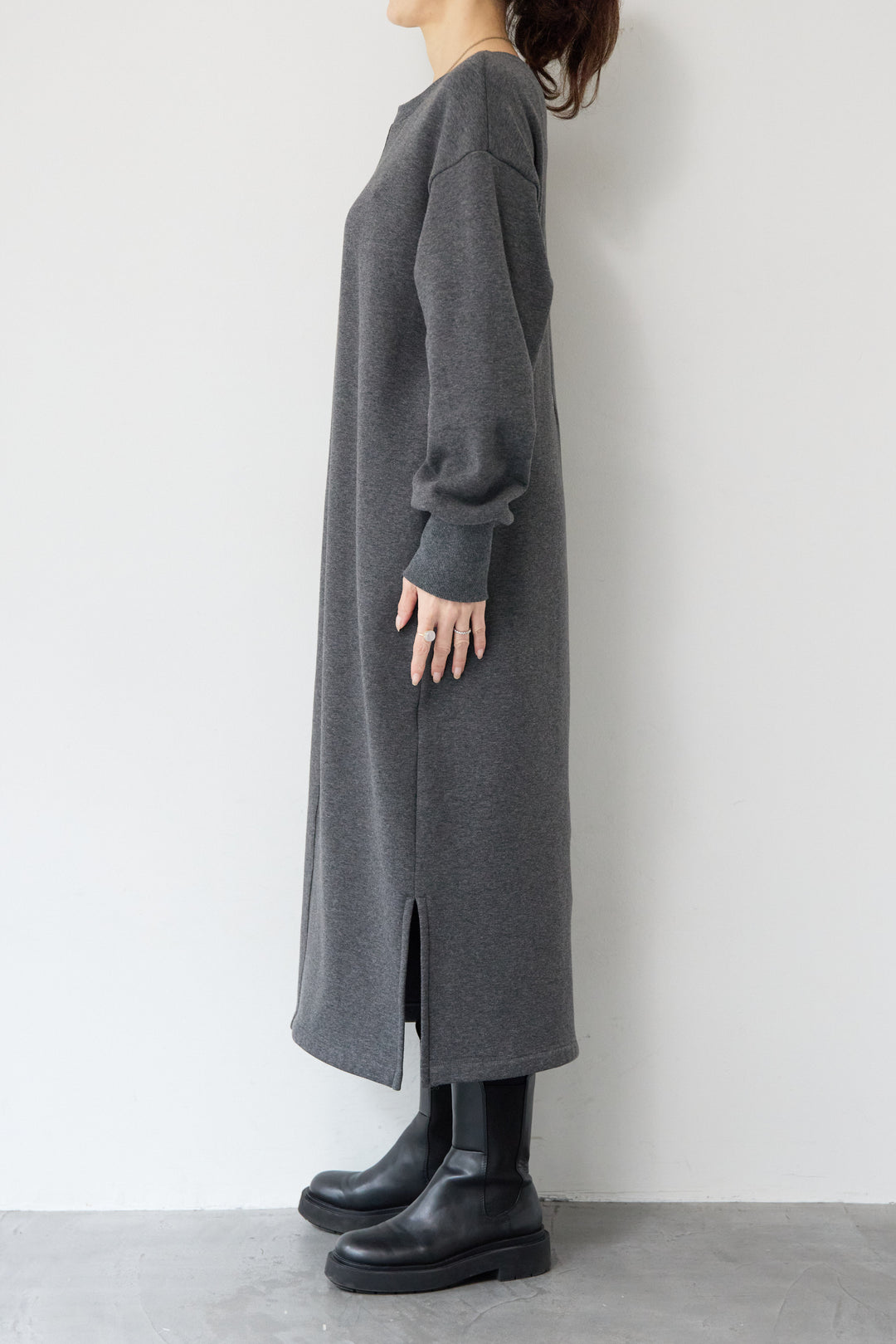 裏起毛バックジップワンピース