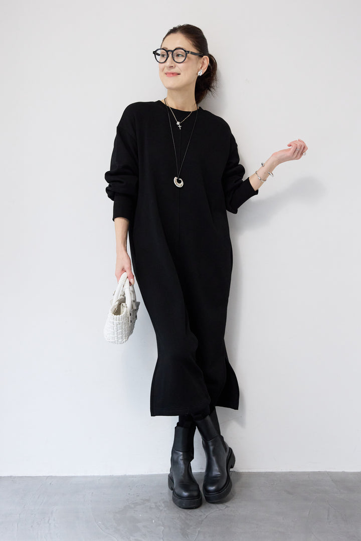 裏起毛バックジップワンピース