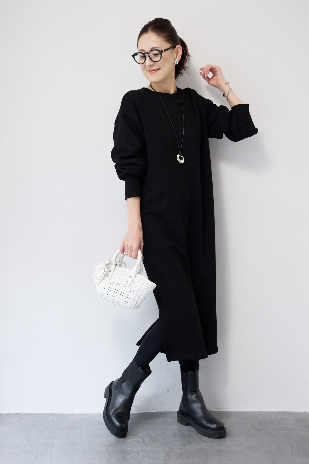 裏起毛バックジップワンピース