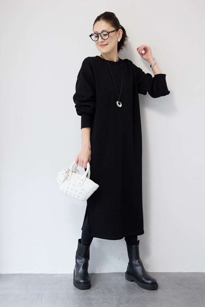 裏起毛バックジップワンピース