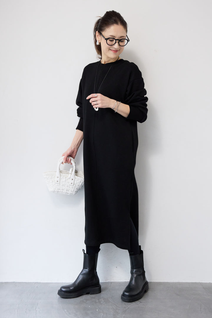 裏起毛バックジップワンピース