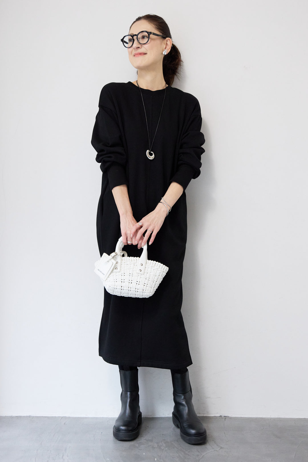 裏起毛バックジップワンピース